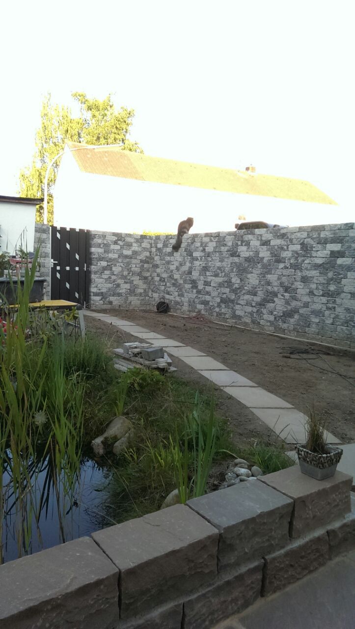 Mauer mit neuer Gartengestaltung